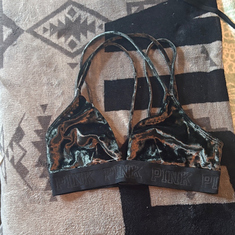 PINK Victoria's Secret Velvet Bralette in Black and Green
